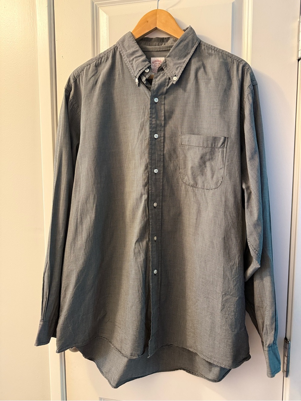 Brooks Brothers Gray Checkered Button-Down Shirt Officewear Workwear Cotton
